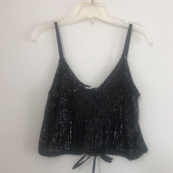 Zara Black Sequins Cropped Top Small - Picture 2 of 7